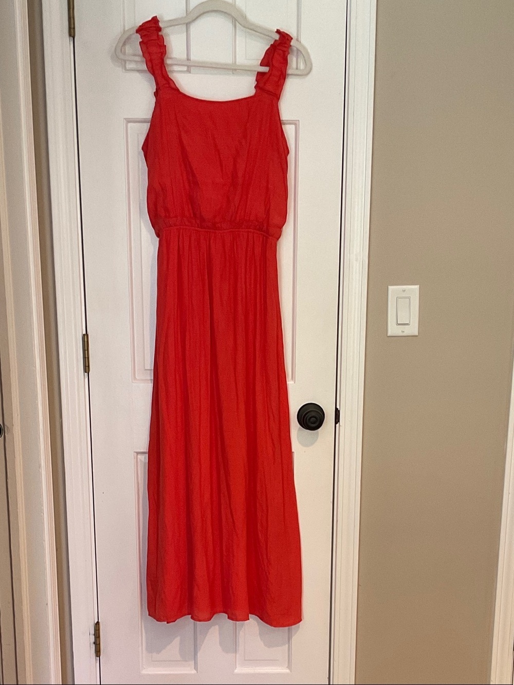 Classic Red Maxi Dress with Ruffle Straps